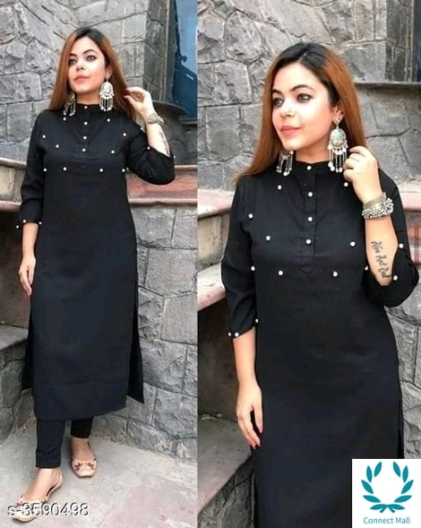 Women's Black Cotton Kurta Set with Pants - Kurti - 42 inch Bottom 34 inch (XL ), Black, Cotton, Stitched, 1Piece of Kurti With Bottom